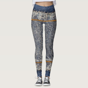 Denim Blue Jeans: Casual Double Patch Leggings