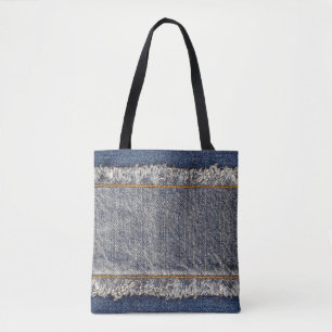 Denim Blue Jeans: Casual Double Patch Tote Bag