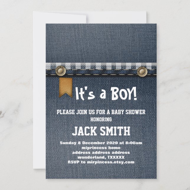 denim, blue jeans, cowboy, western baby shower invitation (Front)