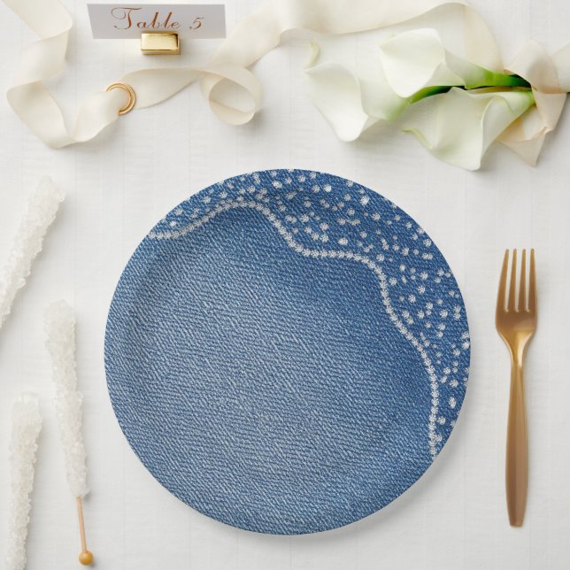 Denim Blue Jeans Diamond  Paper Plate (Wedding)