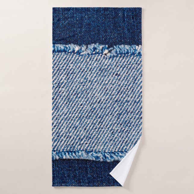 Denim blue jeans fabric frame. Bleached denim fabr Bath Towel (Bath Towel)