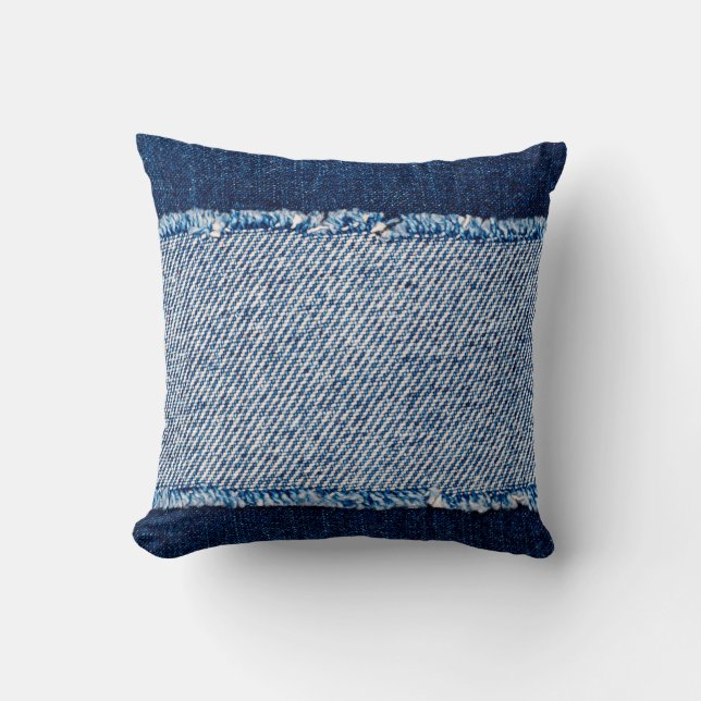 Denim blue jeans fabric frame. Bleached denim fabr Cushion (Front)