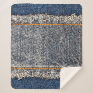 Denim blue jeans fabric frame. Bleached denim fabr Sherpa Blanket