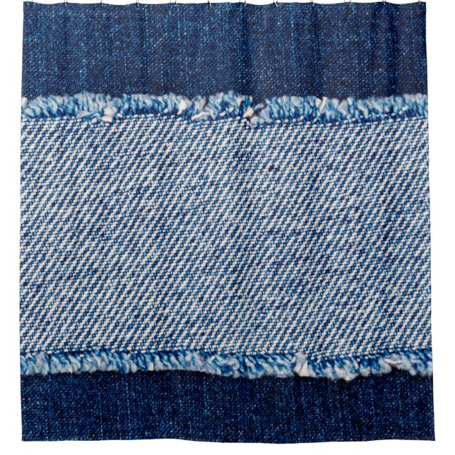 Denim blue jeans fabric frame. Bleached denim fabr Shower Curtain (Front)