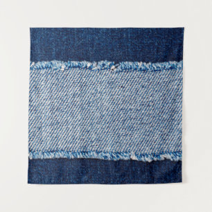 Denim blue jeans fabric frame. Bleached denim fabr Tapestry
