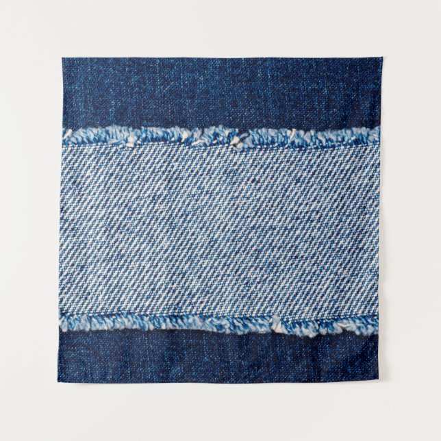 Denim blue jeans fabric frame. Bleached denim fabr Tapestry (Front)