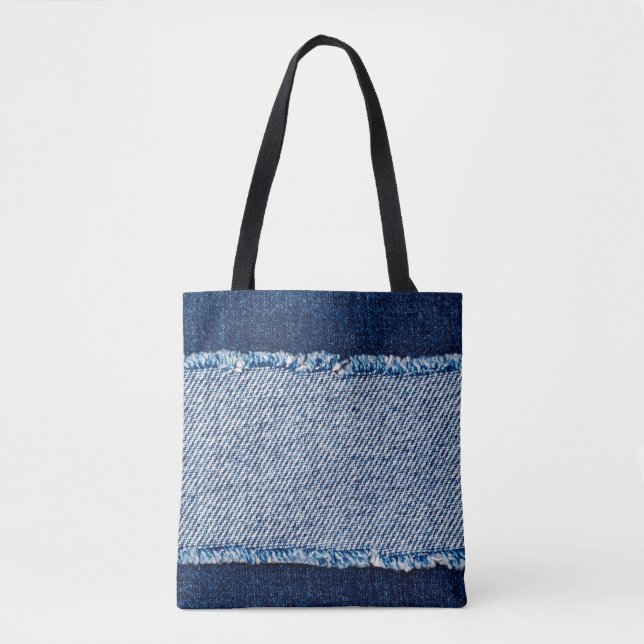 Denim blue jeans fabric frame. Bleached denim fabr Tote Bag (Front)
