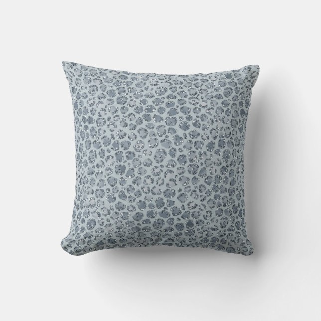 Denim Blue Leopard Print Glitter          Cushion (Front)