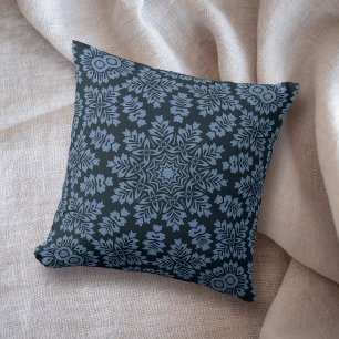 Denim Blue Mandala Star Geometric Cushion