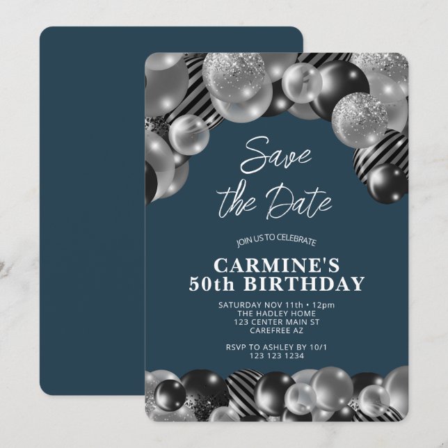 Denim Blue Men's 50th Birthday Invitation (Front/Back)