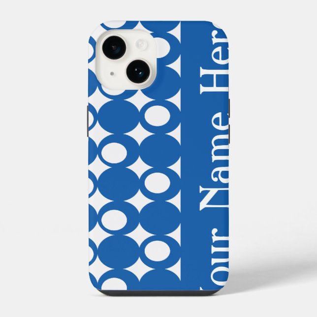 Denim Blue Mod Ball Design with name iPhone Case (Back)