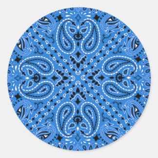 Denim Blue Paisley Western Bandanna Scarf Print Classic Round Sticker