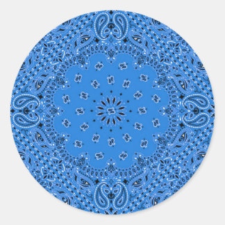 Denim Blue Paisley Western Bandanna Scarf Print Classic Round Sticker
