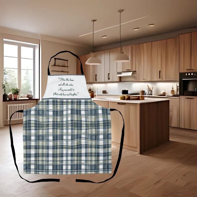 Denim Blue Sage Green White Customisable  Apron (Creator Uploaded)