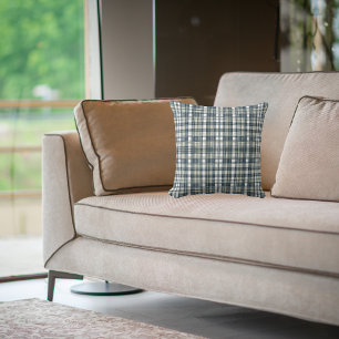 Denim Blue Sage Green White Pattern Cushion