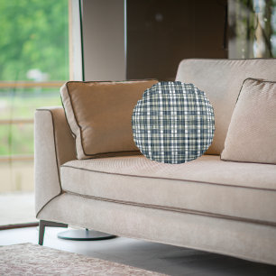 Denim Blue Sage Green White Pattern Round Cushion