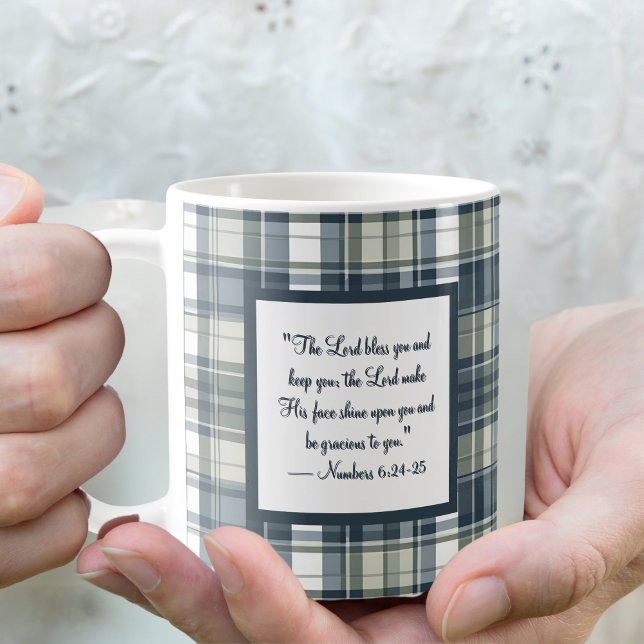 Denim Blue Sage Green White Plaid Blessing Mug (Creator Uploaded)