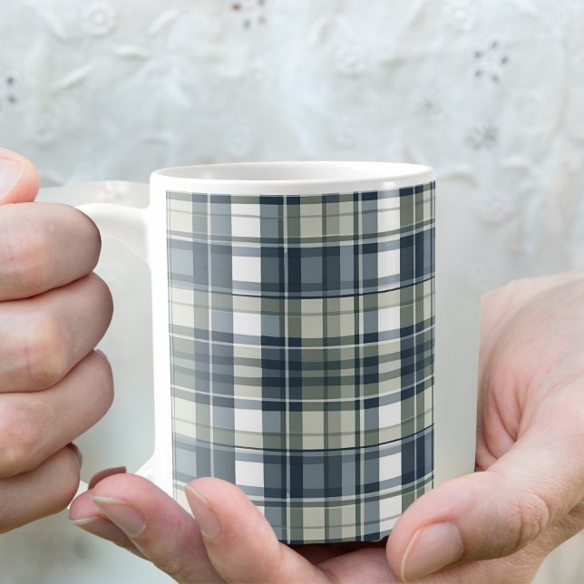 Denim Blue Sage Green White Plaid Coffee Mug (Creator Uploaded)