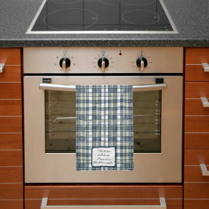 Denim Blue Sage Green White Plaid Customisable Tea Towel