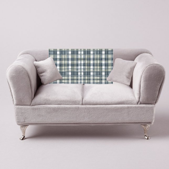 Denim Blue Sage Green White Plaid Fleece Blanket (Creator Uploaded)