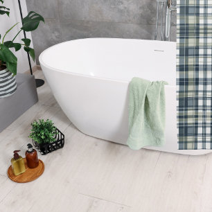 Denim Blue Sage Green White Plaid Shower Curtain