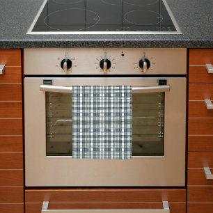 Denim Blue Sage Green White Plaid Tea Towel