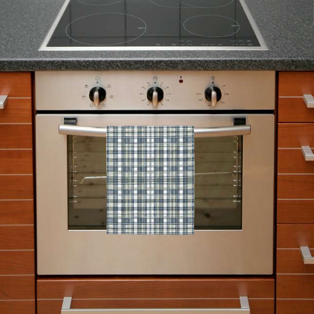 Denim Blue Sage Green White Plaid Tea Towel (Creator Uploaded)
