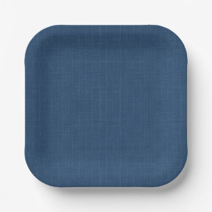 Denim blue solid textured paper plate