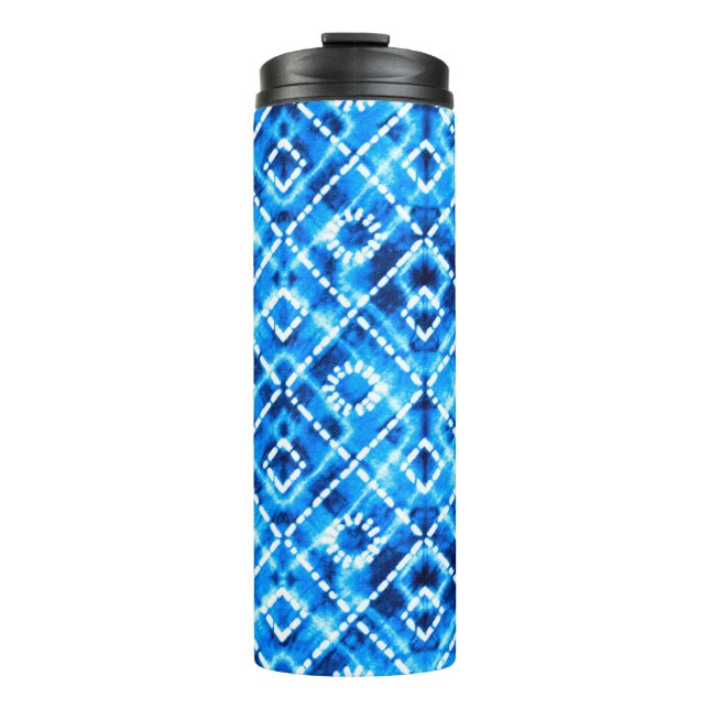 Denim blue tie die texture repeat modern pattern thermal tumbler (Front)