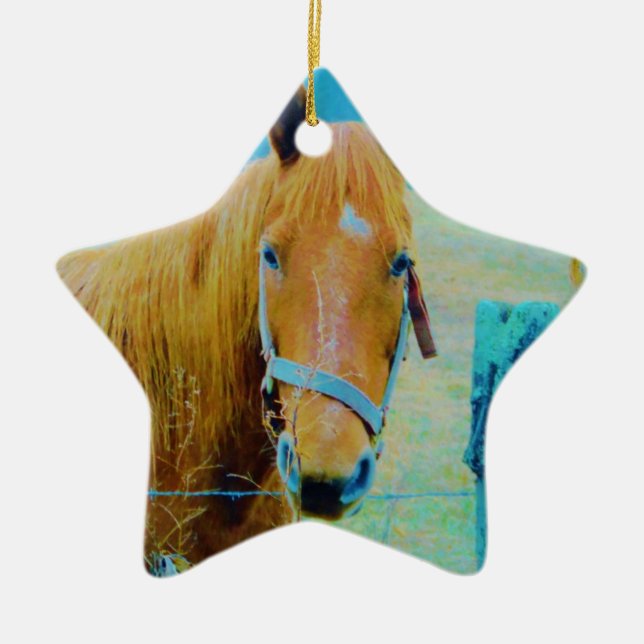 Denim blue tinted Horse Ceramic Tree Decoration (Front)