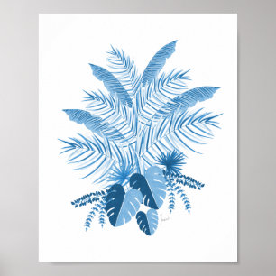 Denim Blue Tropical Leaves Poster