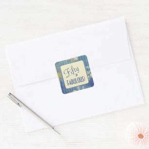 Denim Blue Vintage Fifty & FABULOUS! 50th Birthday Square Sticker