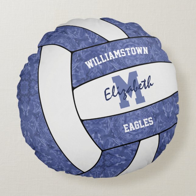 denim blue volleyball girls sports room decor round cushion (Front)