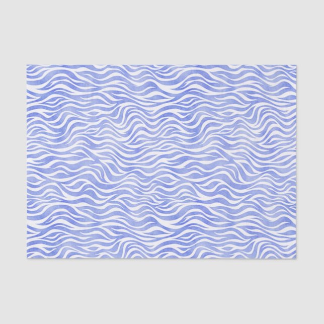 Denim Blue Watercolor Zebra Print Tissue Paper (Front)