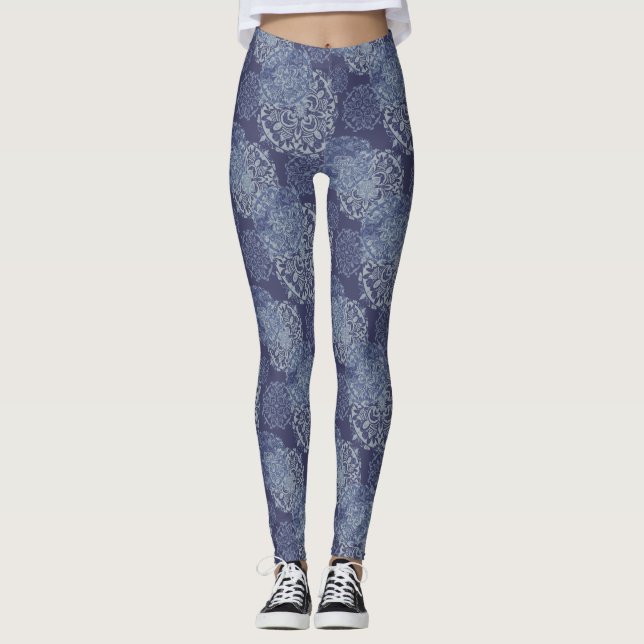 Denim Boho Mandalas Blue Leggings (Front)