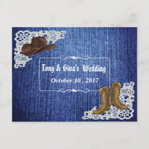 Denim Boots & Lace Wedding RSVP Invitation Postcard