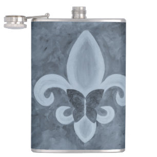 Denim Butterfleur Blue Fleur de Lis Butterfly Hip Flask