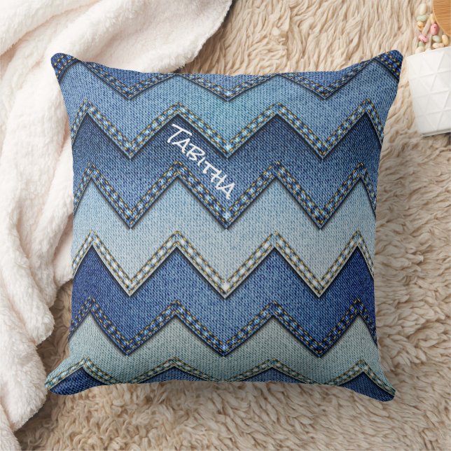 Denim Chevron Throw Pillow (Blanket)
