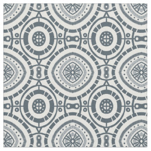 Denim Circular Geometric Tile Pattern Fabric