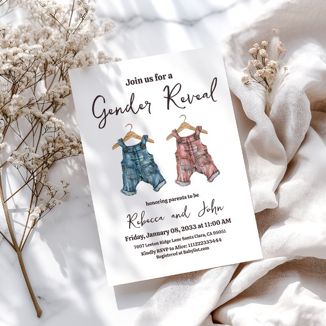 Denim Clothesline Gender Reveal Party Invitation (Creator Uploaded)