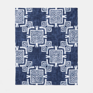 Denim coloured tribal ethnic seamless pattern fleece blanket