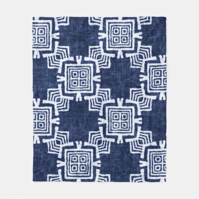 Denim coloured tribal ethnic seamless pattern fleece blanket (Front)