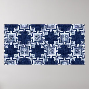 Denim coloured tribal ethnic seamless pattern poster