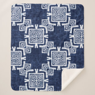 Denim coloured tribal ethnic seamless pattern sherpa blanket