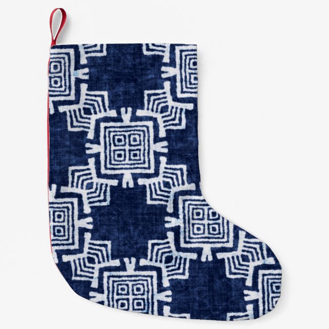 Denim coloured tribal ethnic seamless pattern small christmas stocking (Front)