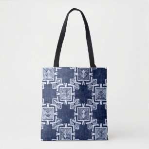 Denim coloured tribal ethnic seamless pattern tote bag