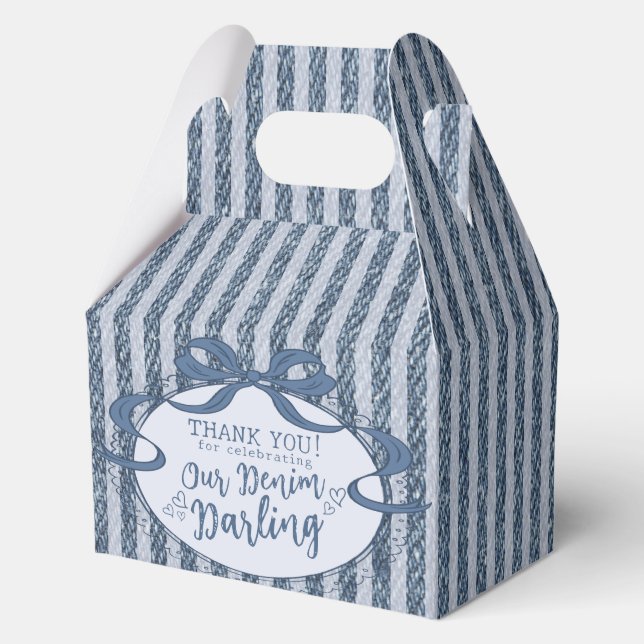 Denim Coquette Bow Blue Jean Baby Birthday Favors Favour Box (Front)
