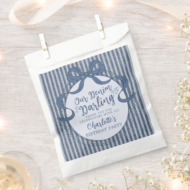 Denim Coquette Bow Blue Jean Baby Birthday Favour Bags (Clipped)
