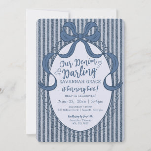 Denim Coquette Bow Blue Jean Baby Birthday Invitation