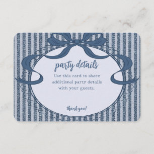 Denim Coquette Bow Blue Jean Baby Party Details Enclosure Card